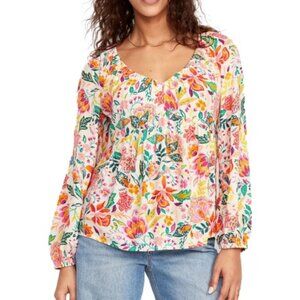 Old Navy Babydoll Top Crinkle Floral Size Large Long Sleeve Boho Spring